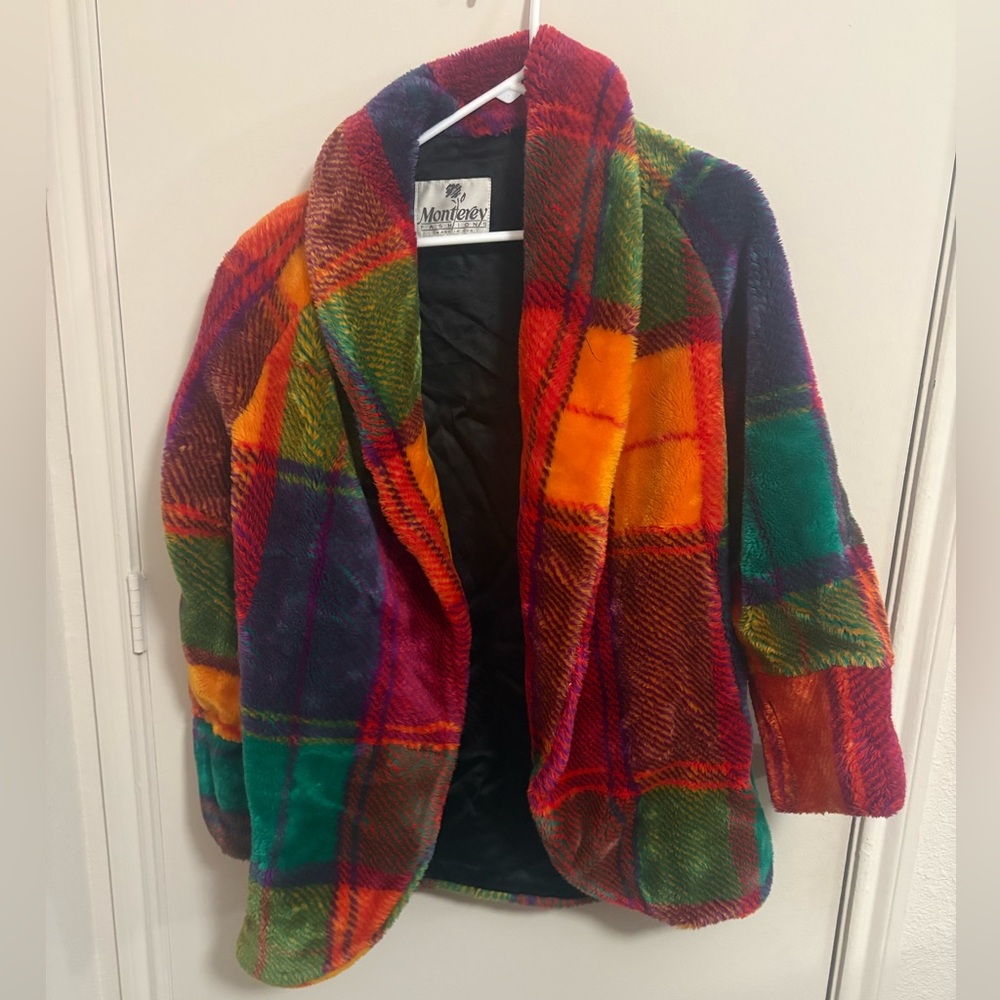 Monterey Fashions Rainbow Plaid Plush Coat